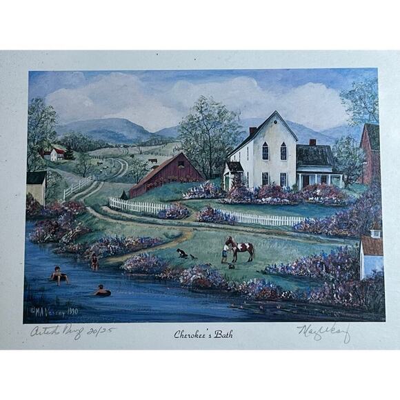 VTG Lim Edition Mary Ann Vessey Artist Proof Print Signed 20/25 Cherokee's Bath  - Picture 1 of 6